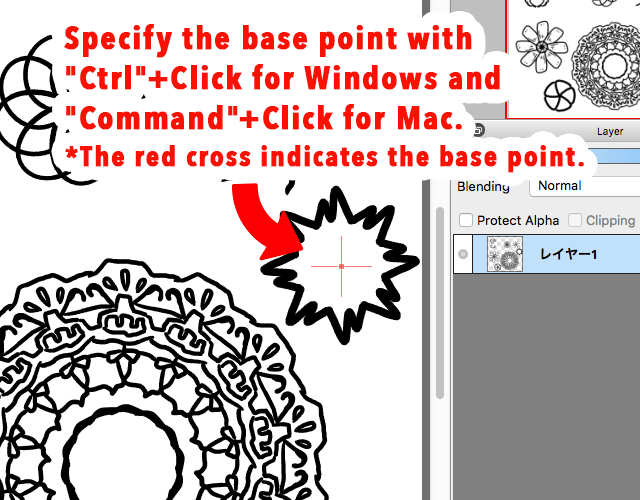 Diagram:Specify the base point of Symmetry and Symmetry Rotate Brushes