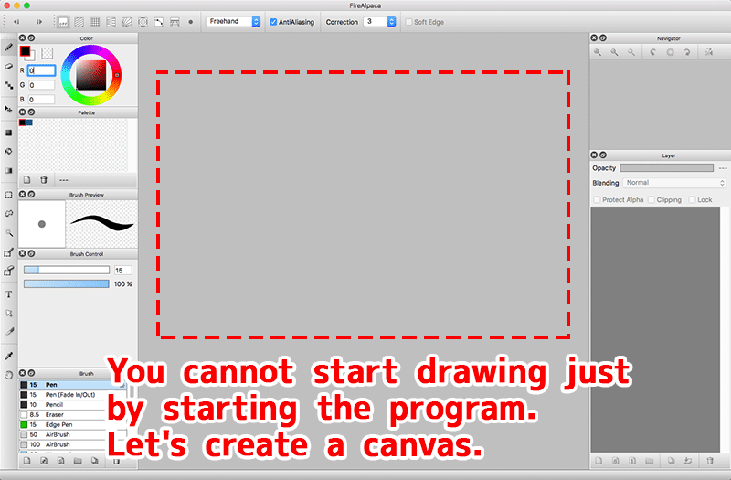 diagram:create a canvas after start-up